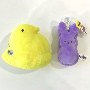 PEEPS Easter Plush Yellow Chick 5” & Purple Bunny Rabbit Backpack Clip Lot of 2